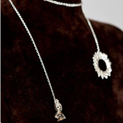 Multiple use multiplies the charm.
My sun flower Silver necklace with black diamond and citrine Best Friend Bunny wear it as you like it
0.09 black diamond + 0.1 Citrine
