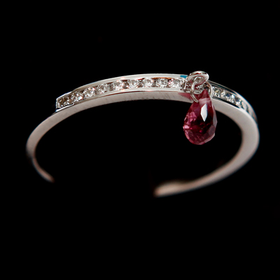 White Gold Half Diamond Eternity Thumb Ring with a Pink Tourmaline
18ct white gold with 0.25ct of diamond